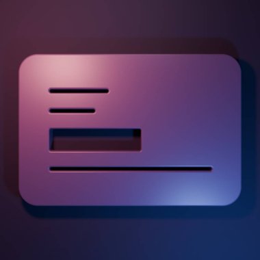 Mor ziyaret kartı, mor-mavi arka planda izole edilmiş kartvizit simgesi. Şirket kimlik şablonu. Minimalizm kavramı. 3 Boyutlu resimleme.