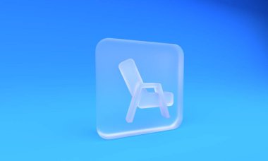 Mavi arka planda izole edilmiş buzlu cam Kol Koltuğu simgesi. Kare buzlu cam düğme. 3 Boyutlu resimleme.