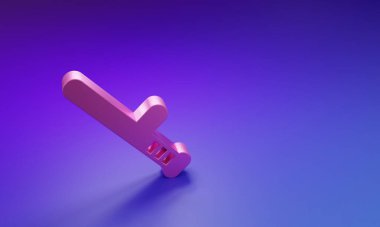 Mor-mavi arka planda izole edilmiş pembe polis kauçuk çubuk ikonu. Kauçuk copu. Polis yarasası. Polis ekipmanları. Minimalizm kavramı. 3 Boyutlu resimleme.