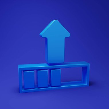 Mavi arkaplanda mavi yükleme simgesi izole edildi. Yükleme devam ediyor. İlerleme çubuğu simgesi. Minimalizm kavramı. 3 Boyutlu resimleme.