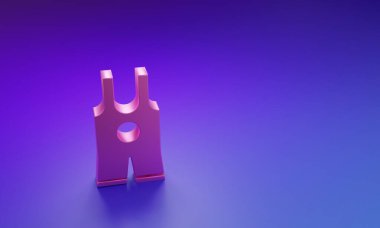 Mor-mavi arka planda izole edilmiş Pembe Güreş atleti ikonu. Güreş üçlüsü. Minimalizm kavramı. 3 Boyutlu resimleme.