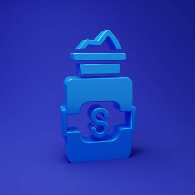 Mavi arka planda izole edilmiş mavi kavanoz şeker ikonu. Minimalizm kavramı. 3 Boyutlu resimleme.