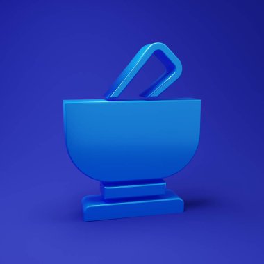 Mavi havan topu ve tokmak simgesi mavi arkaplanda izole edildi. Minimalizm kavramı. 3 Boyutlu resimleme.