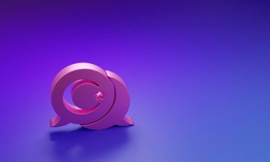 Pembe Yıldız ve Hilal. Mor-mavi arka planda izole edilmiş İslam ikonunun sembolü. Din sembolü. Minimalizm kavramı. 3 Boyutlu resimleme.