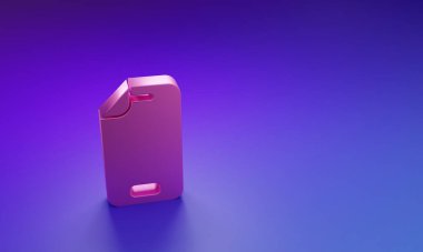 Mor-mavi arka planda izole edilmiş akıllı telefon simgesi için pembe cam ekran koruyucu. Cam için koruyucu film. Cep telefonu için şeffaf yumuşak cam. Minimalizm kavramı. 3 Boyutlu resimleme.