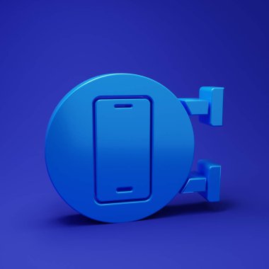 Mavi Telefon Servis ikonu mavi arkaplanda izole edildi. Ayarlama, servis, ayar, bakım, onarım, onarım. Minimalizm kavramı. 3 Boyutlu resimleme.