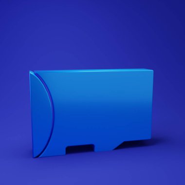 Mavi Micro SD hafıza kartı simgesi mavi arkaplanda izole edildi. Minimalizm kavramı. 3 Boyutlu resimleme.