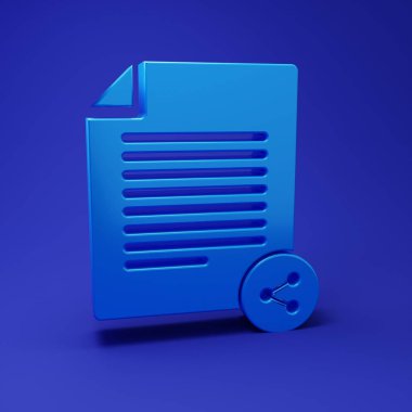 Mavi arkaplanda Blue Share dosya simgesi izole edildi. Dosya paylaşımı. Dosya aktarım işareti. Minimalizm kavramı. 3 Boyutlu resimleme.