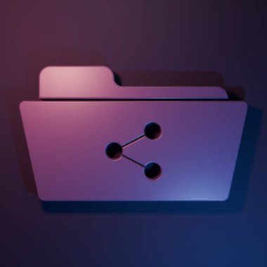 Mor Paylaşım dizin simgesi mor-mavi arkaplanda izole edildi. Dizin paylaşımı. Dizin transfer işareti. Minimalizm kavramı. 3 Boyutlu resimleme.