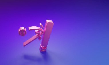 Mor-mavi arka planda top ikonlu pembe beyzbol sopası. Minimalizm kavramı. 3 Boyutlu resimleme.