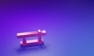 Mor-mavi arka planda pembe park arabası bariyeri simgesi izole edildi. Sokak durağı sınırı. Minimalizm kavramı. 3 Boyutlu resimleme.