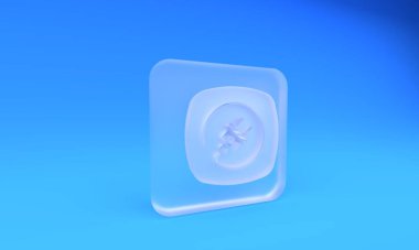 Buzlu cam elektrik prizi ikonu mavi arkaplanda izole edilmiş. Bağlantı kavramı ve elektriğin kesilmesi. Kare buzlu cam düğme. 3 Boyutlu resimleme.