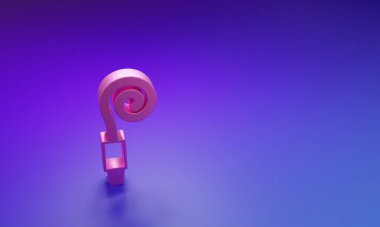 Mor-mavi arka planda izole edilmiş pembe doğum günü parti kornosu ikonu. Minimalizm kavramı. 3 Boyutlu resimleme.