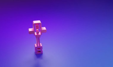 Mor-mavi arka planda izole edilmiş pembe elektrikli beton karıştırıcı ikonu. El yapımı elektrikli çimento karıştırıcısı. Minimalizm kavramı. 3 Boyutlu resimleme.