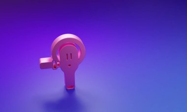 Mor-mavi arkaplandaki pembe açılı öğütücü simgesi. Minimalizm kavramı. 3 Boyutlu resimleme.