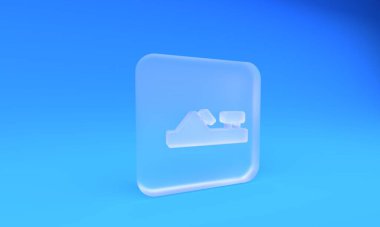 Ahşap işçisinin el yapımı ikonu için buzlu cam ahşap uçak aracı mavi arka planda izole edilmiş. Ortak düzlem. Kare buzlu cam düğme. 3 Boyutlu resimleme.