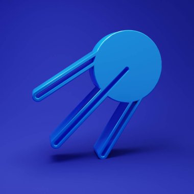 Mavi uydu simgesi mavi arkaplanda izole edildi. Minimalizm kavramı. 3 Boyutlu resimleme.