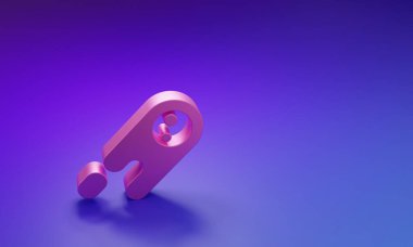 Mor-mavi arkaplanda izole edilmiş pembe kuyruklu yıldız hızla aşağıya düşüyor. Minimalizm kavramı. 3 Boyutlu resimleme.