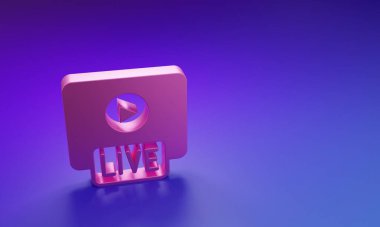 Pink Live çevrimiçi video oyunu ikonu mor-mavi arka planda izole edildi. Minimalizm kavramı. 3 Boyutlu resimleme.
