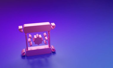 Pembe KHK, kağıt, parşömen, parşömen simgesi mor-mavi arkaplanda izole edilmiş. Minimalizm kavramı. 3 Boyutlu resimleme.