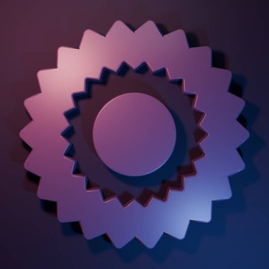 Mor-mavi arkaplanda izole edilmiş mor güneş simgesi. Minimalizm kavramı. 3 Boyutlu resimleme.