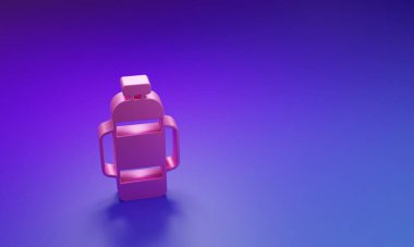Mor-mavi arkaplanda izole edilmiş pembe Aqualung simgesi. Dalgıçlar için oksijen tüpü. Dalış ekipmanları. Olağanüstü bir spor. Su altı ekipmanları. Minimalizm kavramı. 3 Boyutlu resimleme.