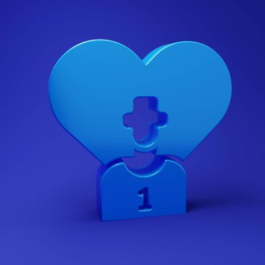 Mavi Futbol ya da futbolcu ikonu mavi arka planda izole edildi. Minimalizm kavramı. 3 Boyutlu resimleme.