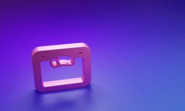 Mor-mavi arkaplandaki pembe banyo ölçekli simge. Ağırlık ölçme ekipmanı. Ağırlık ölçeği spor konsepti. Minimalizm kavramı. 3 Boyutlu resimleme.