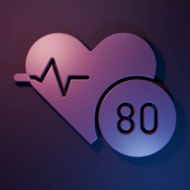 Mor Kalp ritmi simgesi mor-mavi arkaplanda izole edildi. Kalp atışı işareti. Kalp atışı ikonu. Kardiyogram simgesi. Minimalizm kavramı. 3 Boyutlu resimleme.