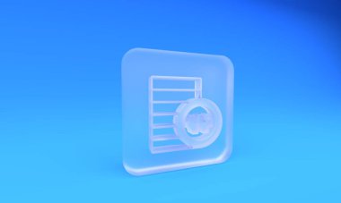 Güney Kore buzlu cam ikonu kazandı. Mavi arka planda izole edilmiş. Güney Kore para birimi işi, ödeme ve finans. Kare buzlu cam düğme. 3 Boyutlu resimleme.