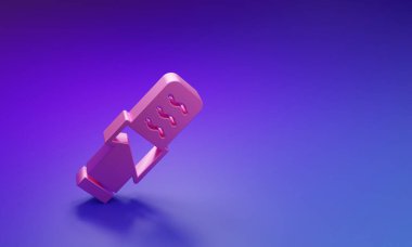 Mor-mavi arka planda izole edilmiş pembe Protein spor barı simgesi. Enerji abur cubur ikonu. Organik tatlılar. Minimalizm kavramı. 3 Boyutlu resimleme.