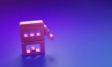 Pembe Slot makinesi simgesi mor-mavi arkaplanda izole edildi. Minimalizm kavramı. 3 Boyutlu resimleme.