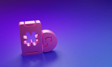 Mor-mavi arka planda izole edilmiş Pembe Online poker masası simgesi. İnternetteki kumarhane. Minimalizm kavramı. 3 Boyutlu resimleme.