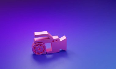 Pembe video kamera ve dişli ikonu mor-mavi arka planda izole edildi. Uygulama, servis konsepti, ayar seçenekleri, bakım, onarım, onarım. Minimalizm kavramı. 3 Boyutlu resimleme.