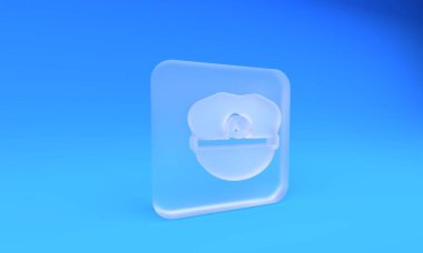 Dondurulmuş cam şapka ikonu mavi arka planda izole edilmiş. Kare buzlu cam düğme. 3 Boyutlu resimleme.