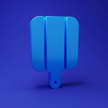 Mavi kesme tahtası simgesi mavi arkaplanda izole edildi. Kesme tahtası sembolü. Minimalizm kavramı. 3 Boyutlu resimleme.