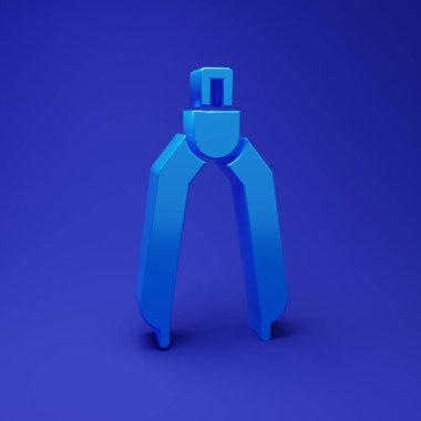 Mavi Çizim pusula simgesi mavi arkaplanda izole edildi. Pusula işareti. Çizim ve eğitim araçları. Geometrik alet. Minimalizm kavramı. 3 Boyutlu resimleme.
