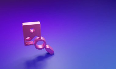Mor-mavi arkaplanda izole edilmiş pembe fotoğraf rötuşlama simgesi. Fotoğrafçı, fotoğrafçılık, rötuş ikonu. Minimalizm kavramı. 3 Boyutlu resimleme.
