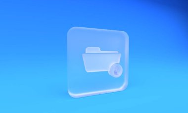 Buzlu cam Dizin ve kilit simgesi mavi arkaplanda izole edildi. Kapalı dosya ve asma kilit. Güvenlik, güvenlik, koruma kavramı. Kare buzlu cam düğme. 3 Boyutlu resimleme.