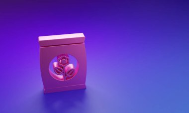 Mor-mavi arkaplanda izole edilmiş pembe gübre torbası ikonu. Minimalizm kavramı. 3 Boyutlu resimleme.