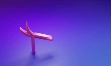 Mor-mavi arkaplanda izole edilmiş simgeyi budamak için pembe bahçe makası. Ahşap saplı budama makası. Minimalizm kavramı. 3 Boyutlu resimleme.