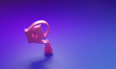 Pembe sulama kutusu simgesi mor-mavi arkaplanda izole edilmiş. Sulama sembolü. Minimalizm kavramı. 3 Boyutlu resimleme.