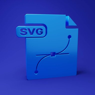 Mavi SVG dosya belgesi. Mavi arkaplanda svg düğmesi simgesi indir. SVG dosya simgesi. Minimalizm kavramı. 3 Boyutlu resimleme.