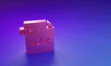 Pink XSL file document. Download xsl button icon isolated on purple-blue background. Excel file symbol. Minimalism concept. 3D render illustration.