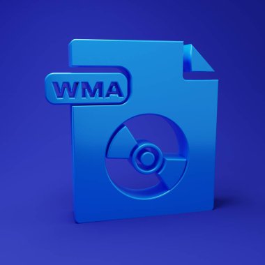 Mavi WMA dosya dökümanı. Mavi arkaplanda wma düğmesi simgesi indir. WMA dosya sembolü. Wma müzik format işareti. Minimalizm kavramı. 3 Boyutlu resimleme.