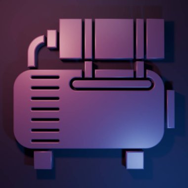 Mor hava kompresör simgesi mor-mavi arkaplanda izole edildi. Minimalizm kavramı. 3 Boyutlu resimleme.