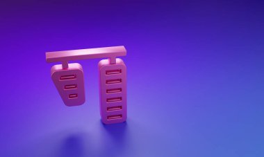 Pembe araba gazı ve fren pedalları ikonu mor-mavi arka planda izole edilmiş. Minimalizm kavramı. 3 Boyutlu resimleme.