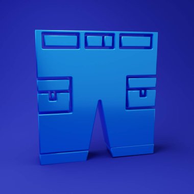 Mavi ya da kısa pantolon ikonu mavi arkaplanda izole edildi. Minimalizm kavramı. 3 Boyutlu resimleme.