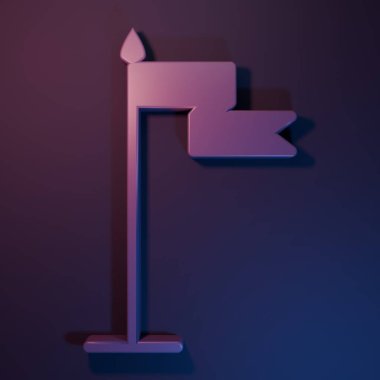 Mor ortaçağ bayrağı ikonu mor-mavi arkaplanda izole edilmiş. Bir kral ya da kraliçe tarafından yönetilen ülke, devlet ya da bölge. Minimalizm kavramı. 3 Boyutlu resimleme.