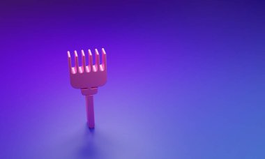 Mor-mavi arkaplandaki pembe saç fırçası simgesi. Taraklı saç işareti. Berber sembolü. Minimalizm kavramı. 3 Boyutlu resimleme.